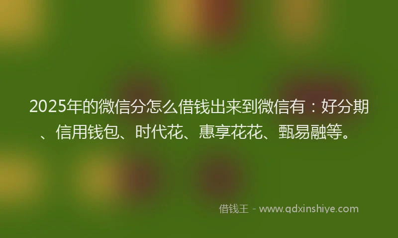2025年的微信分怎么借钱出来到微信有：好分期、信用钱包、时代花、惠享花花、甄易融等。