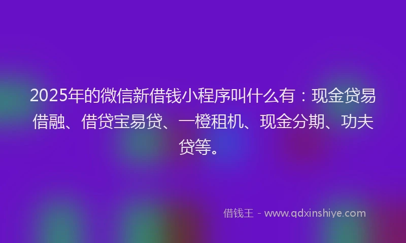 2025年的微信新借钱小程序叫什么有：现金贷易借融、借贷宝易贷、一橙租机、现金分期、功夫贷等。