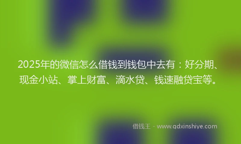 2025年的微信怎么借钱到钱包中去有：好分期、现金小站、掌上财富、滴水贷、钱速融贷宝等。