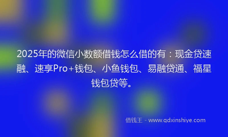 2025年的微信小数额借钱怎么借的有：现金贷速融、速享Pro+钱包、小鱼钱包、易融贷通、福星钱包贷等。