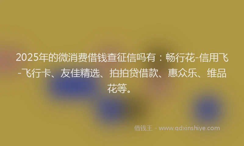 2025年的微消费借钱查征信吗有：畅行花-信用飞-飞行卡、友佳精选、拍拍贷借款、惠众乐、维品花等。