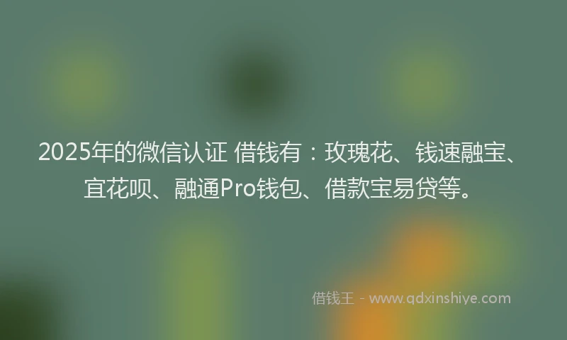 2025年的微信认证 借钱有：玫瑰花、钱速融宝、宜花呗、融通Pro钱包、借款宝易贷等。
