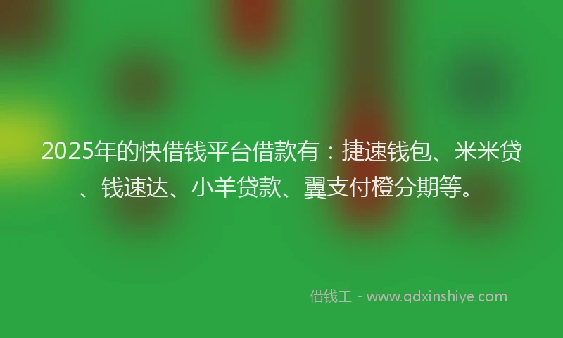 2025年的快借钱平台借款有：捷速钱包、米米贷、钱速达、小羊贷款、翼支付橙分期等。