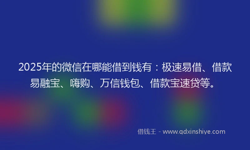 2025年的微信在哪能借到钱有：极速易借、借款易融宝、嗨购、万信钱包、借款宝速贷等。