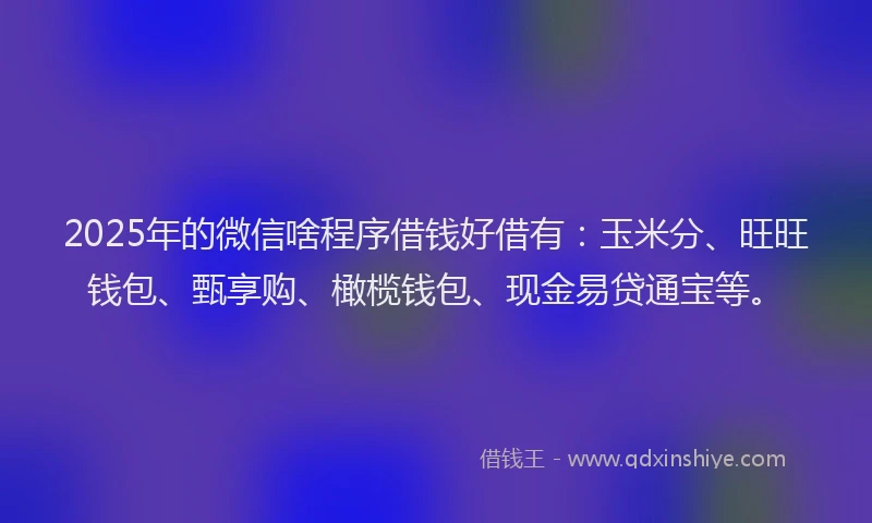 2025年的微信啥程序借钱好借有：玉米分、旺旺钱包、甄享购、橄榄钱包、现金易贷通宝等。