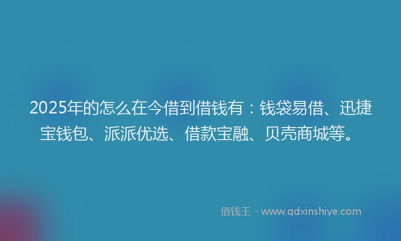 2025年的怎么在今借到借钱有：钱袋易借、迅捷宝钱包、派派优选、借款宝融、贝壳商城等。