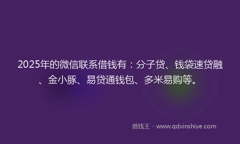2025年的微信联系借钱有：分子贷、钱袋速贷融、金小豚、易贷通钱包、多米易购等。