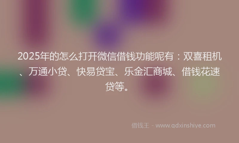 2025年的怎么打开微信借钱功能呢有：双喜租机、万通小贷、快易贷宝、乐金汇商城、借钱花速贷等。