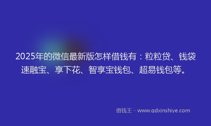 2025年的微信最新版怎样借钱有：粒粒贷、钱袋速融宝、享下花、智享宝钱包、超易钱包等。