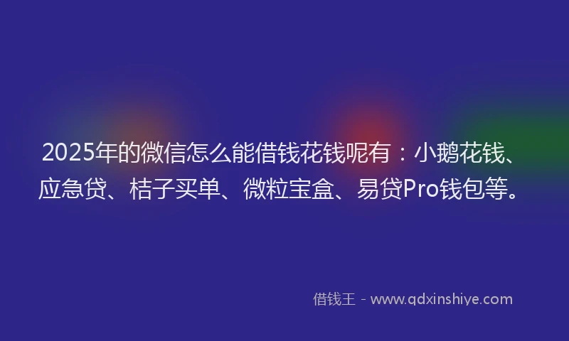 2025年的微信怎么能借钱花钱呢有：小鹅花钱、应急贷、桔子买单、微粒宝盒、易贷Pro钱包等。