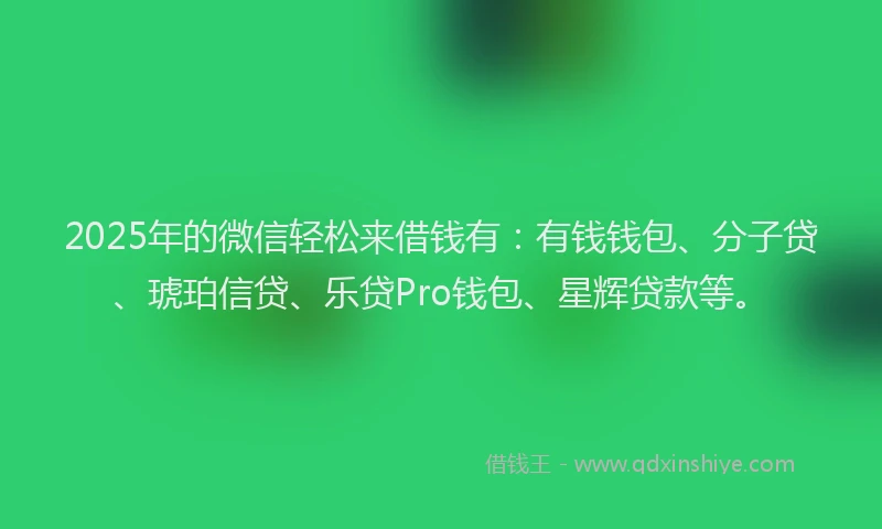 2025年的微信轻松来借钱有：有钱钱包、分子贷、琥珀信贷、乐贷Pro钱包、星辉贷款等。