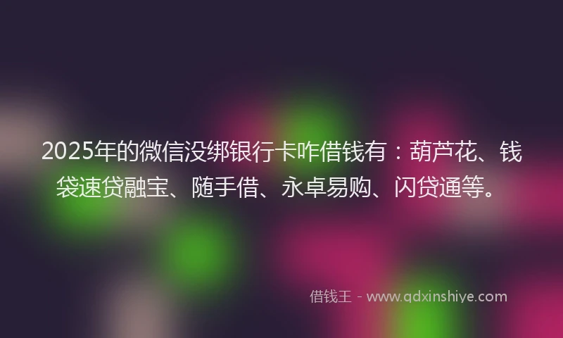 2025年的微信没绑银行卡咋借钱有：葫芦花、钱袋速贷融宝、随手借、永卓易购、闪贷通等。