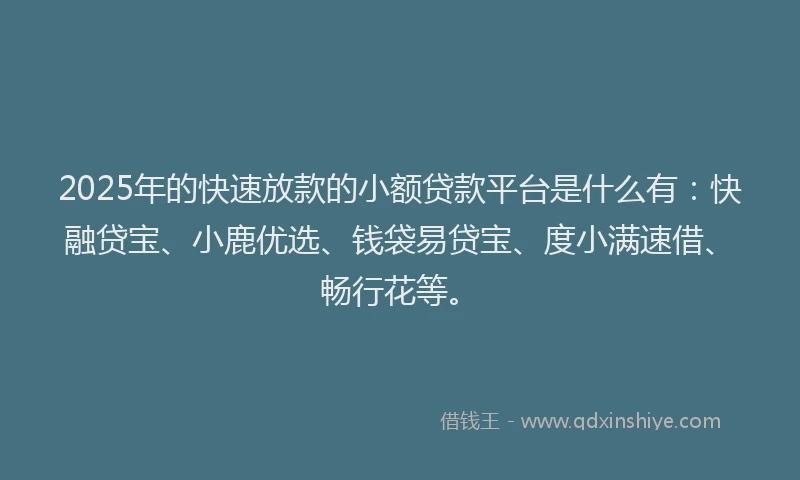 2025年的快速放款的小额贷款平台是什么有：快融贷宝、小鹿优选、钱袋易贷宝、度小满速借、畅行花等。