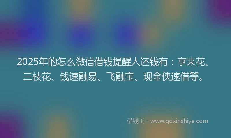 2025年的怎么微信借钱提醒人还钱有：享来花、三枝花、钱速融易、飞融宝、现金侠速借等。