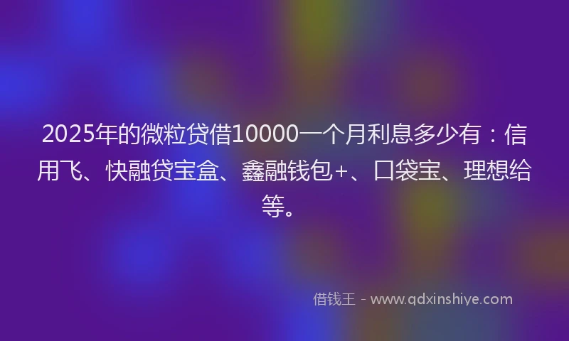 2025年的微粒贷借10000一个月利息多少有:信用飞、快融贷宝盒、鑫融钱包+、口袋宝、理想给等。
