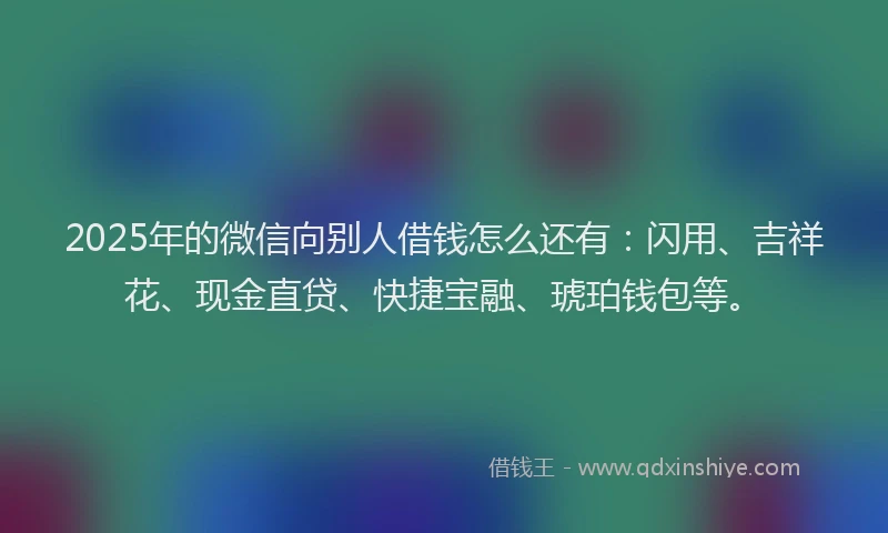 2025年的微信向别人借钱怎么还有：闪用、吉祥花、现金直贷、快捷宝融、琥珀钱包等。