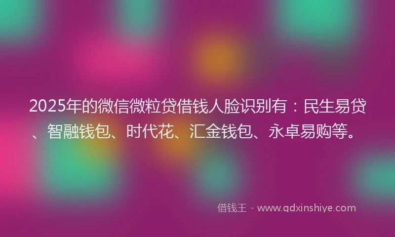 2025年的微信微粒贷借钱人脸识别有：民生易贷、智融钱包、时代花、汇金钱包、永卓易购等。