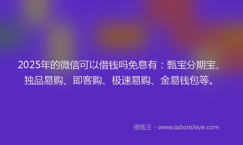 2025年的微信可以借钱吗免息有：甄宝分期宝、独品易购、即客购、极速易购、金易钱包等。