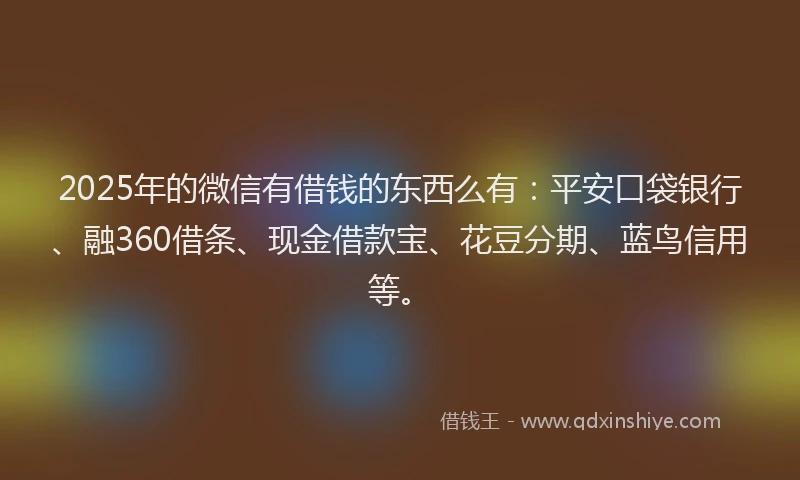 2025年的微信有借钱的东西么有：平安口袋银行、融360借条、现金借款宝、花豆分期、蓝鸟信用等。