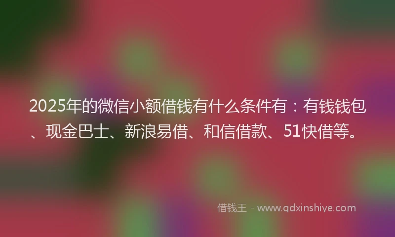 2025年的微信小额借钱有什么条件有：有钱钱包、现金巴士、新浪易借、和信借款、51快借等。