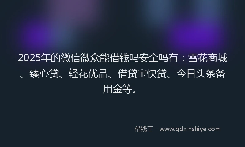 2025年的微信微众能借钱吗安全吗有：雪花商城、臻心贷、轻花优品、借贷宝快贷、今日头条备用金等。
