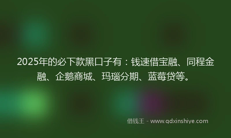 2025年的必下款黑口子有：钱速借宝融、同程金融、企鹅商城、玛瑙分期、蓝莓贷等。