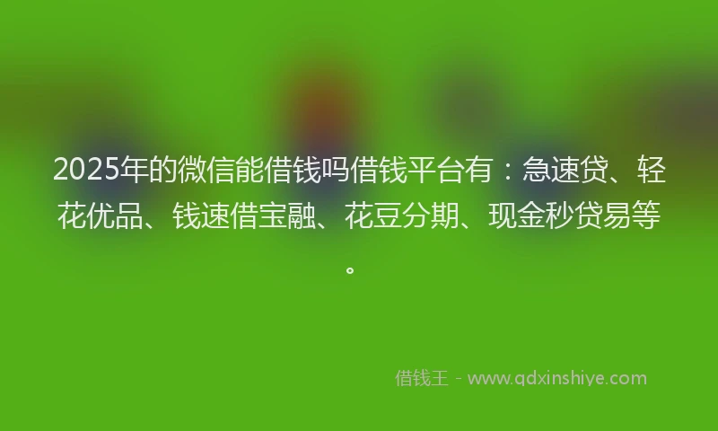 2025年的微信能借钱吗借钱平台有：急速贷、轻花优品、钱速借宝融、花豆分期、现金秒贷易等。
