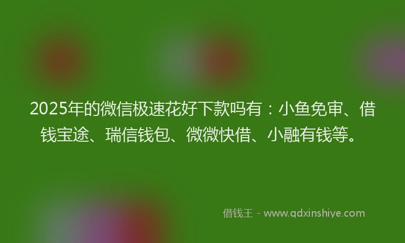2025年的微信极速花好下款吗有：小鱼免审、借钱宝途、瑞信钱包、微微快借、小融有钱等。