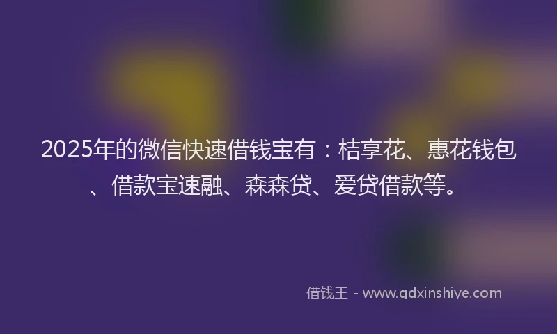 2025年的微信快速借钱宝有：桔享花、惠花钱包、借款宝速融、森森贷、爱贷借款等。