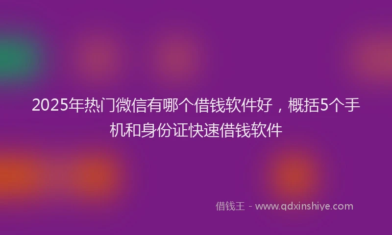2025年热门微信有哪个借钱软件好，概括5个手机和身份证快速借钱软件