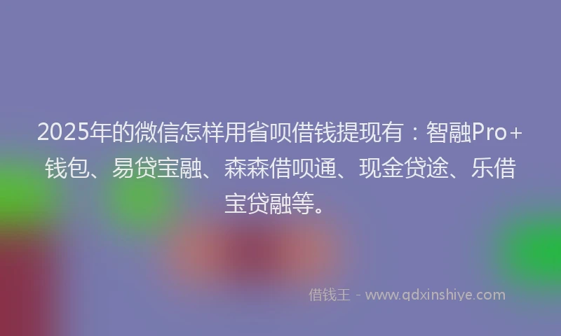 2025年的微信怎样用省呗借钱提现有：智融Pro+钱包、易贷宝融、森森借呗通、现金贷途、乐借宝贷融等。