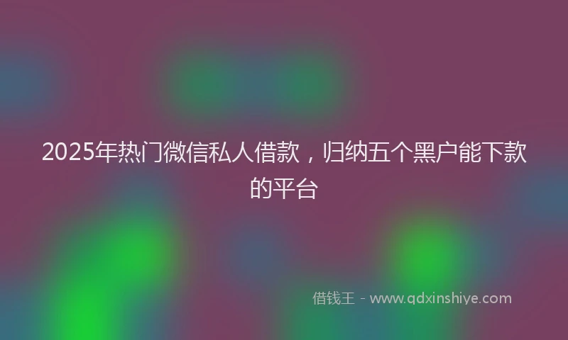 2025年热门微信私人借款，归纳五个黑户能下款的平台