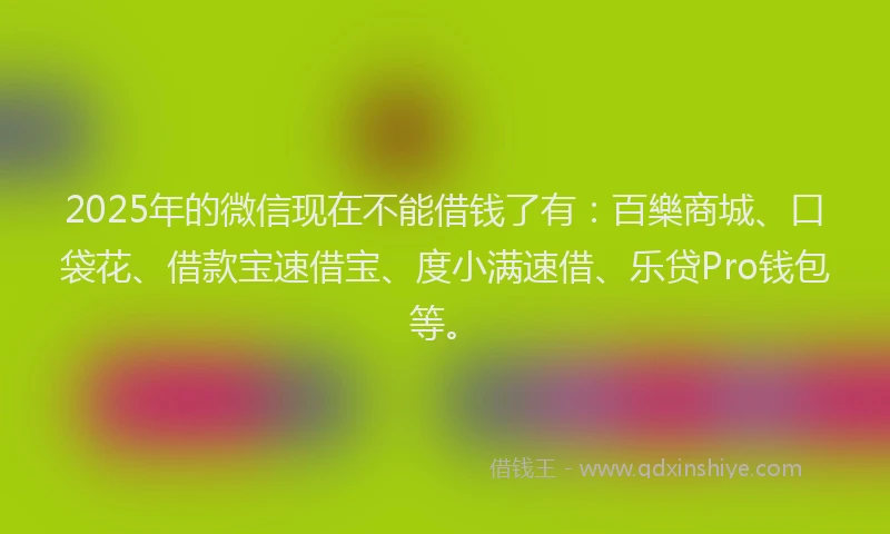2025年的微信现在不能借钱了有：百樂商城、口袋花、借款宝速借宝、度小满速借、乐贷Pro钱包等。