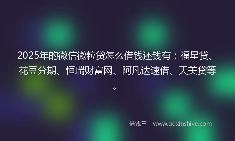 2025年的微信微粒贷怎么借钱还钱有：福星贷、花豆分期、恒瑞财富网、阿凡达速借、天美贷等。