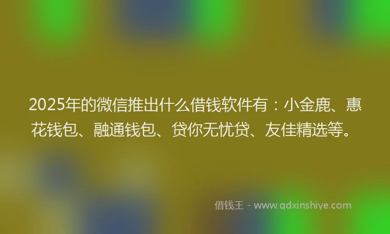 2025年的微信推出什么借钱软件有：小金鹿、惠花钱包、融通钱包、贷你无忧贷、友佳精选等。