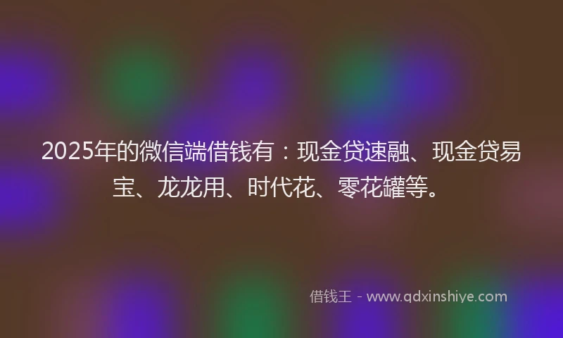 2025年的微信端借钱有：现金贷速融、现金贷易宝、龙龙用、时代花、零花罐等。