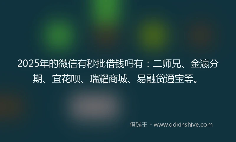 2025年的微信有秒批借钱吗有：二师兄、金瀛分期、宜花呗、瑞耀商城、易融贷通宝等。