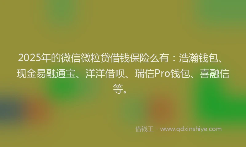 2025年的微信微粒贷借钱保险么有：浩瀚钱包、现金易融通宝、洋洋借呗、瑞信Pro钱包、喜融信等。