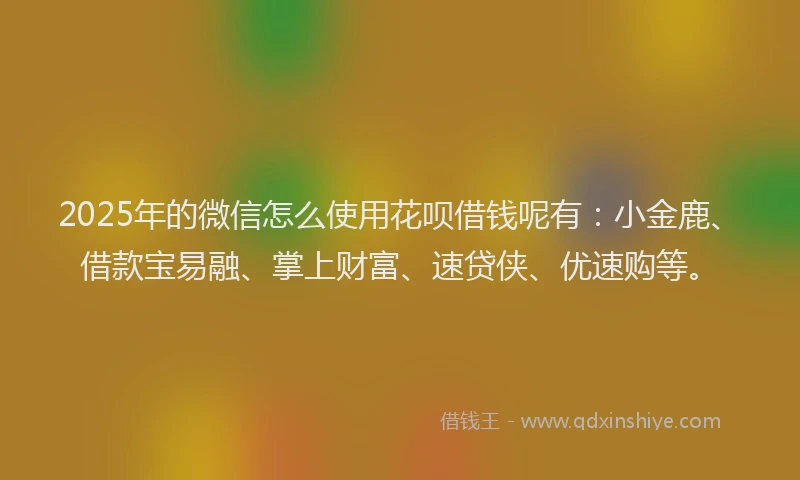 2025年的微信怎么使用花呗借钱呢有：小金鹿、借款宝易融、掌上财富、速贷侠、优速购等。