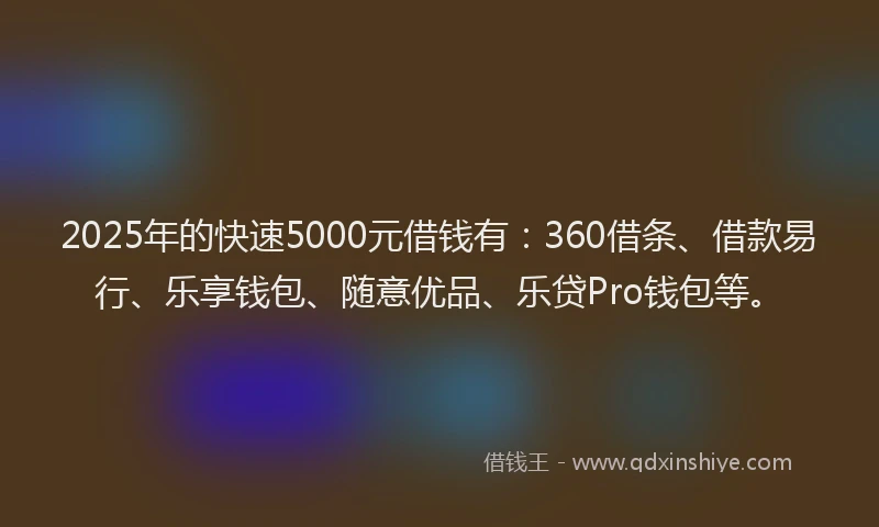 2025年的快速5000元借钱有：360借条、借款易行、乐享钱包、随意优品、乐贷Pro钱包等。