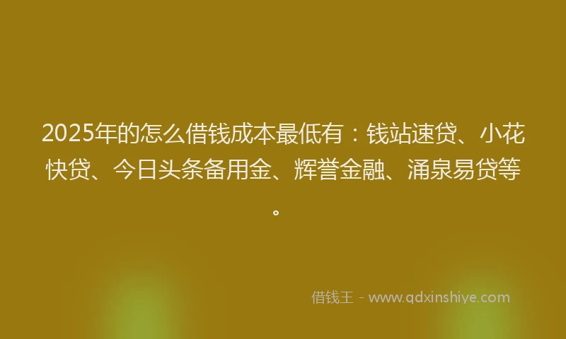 2025年的怎么借钱成本最低有：钱站速贷、小花快贷、今日头条备用金、辉誉金融、涌泉易贷等。
