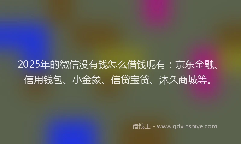 2025年的微信没有钱怎么借钱呢有：京东金融、信用钱包、小金象、信贷宝贷、沐久商城等。
