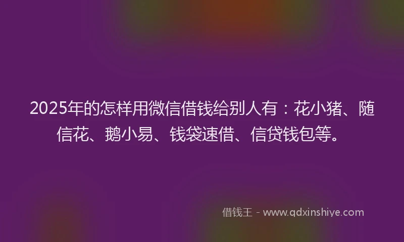 2025年的怎样用微信借钱给别人有：花小猪、随信花、鹅小易、钱袋速借、信贷钱包等。