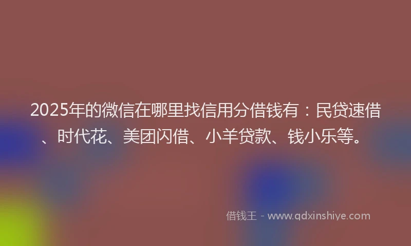 2025年的微信在哪里找信用分借钱有：民贷速借、时代花、美团闪借、小羊贷款、钱小乐等。