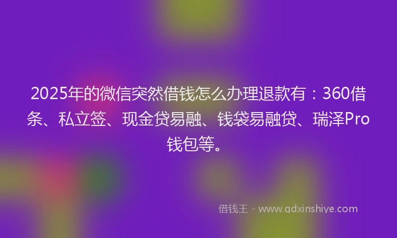 2025年的微信突然借钱怎么办理退款有：360借条、私立签、现金贷易融、钱袋易融贷、瑞泽Pro钱包等。