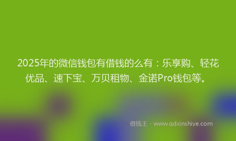 2025年的微信钱包有借钱的么有：乐享购、轻花优品、速下宝、万贝租物、金诺Pro钱包等。