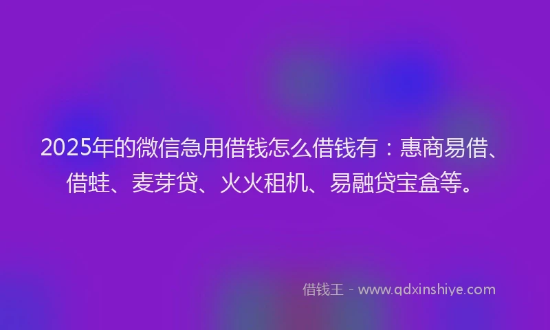 2025年的微信急用借钱怎么借钱有：惠商易借、借蛙、麦芽贷、火火租机、易融贷宝盒等。