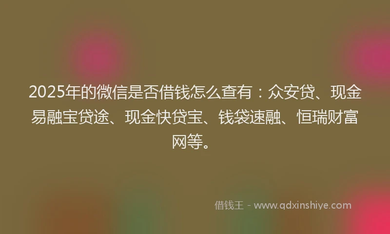 2025年的微信是否借钱怎么查有：众安贷、现金易融宝贷途、现金快贷宝、钱袋速融、恒瑞财富网等。