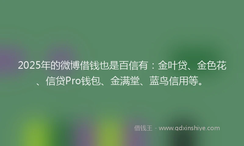 2025年的微博借钱也是百信有：金叶贷、金色花、信贷Pro钱包、金满堂、蓝鸟信用等。