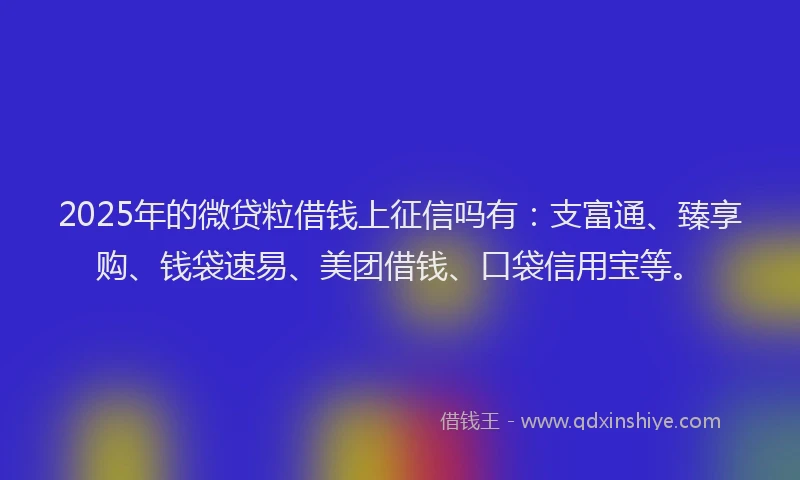 2025年的微贷粒借钱上征信吗有：支富通、臻享购、钱袋速易、美团借钱、口袋信用宝等。